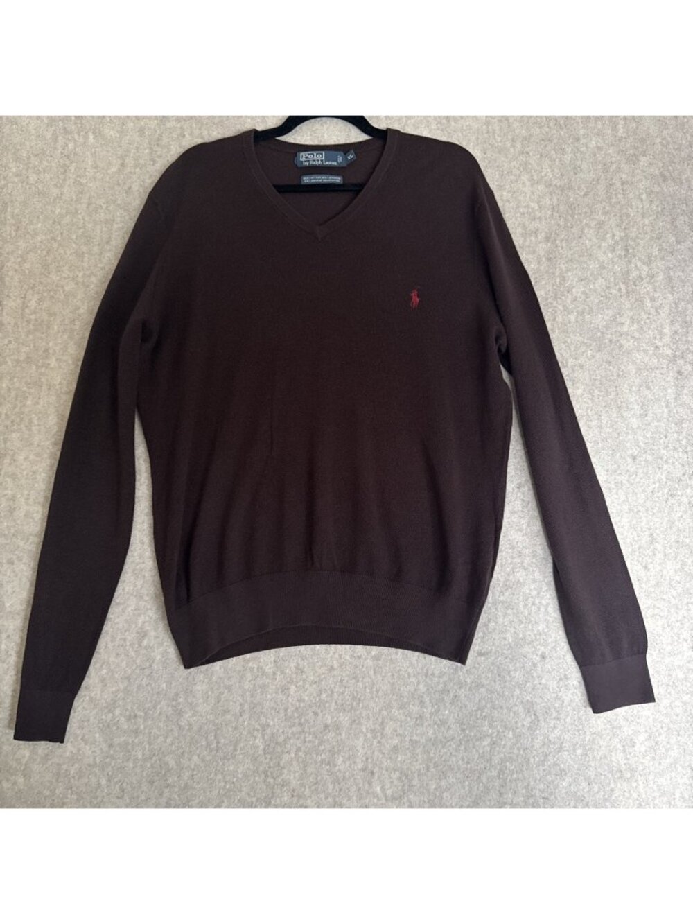 Polo Ralph Lauren Cotton Cashmere V-Neck Sweater Mens XL Brown Pony
